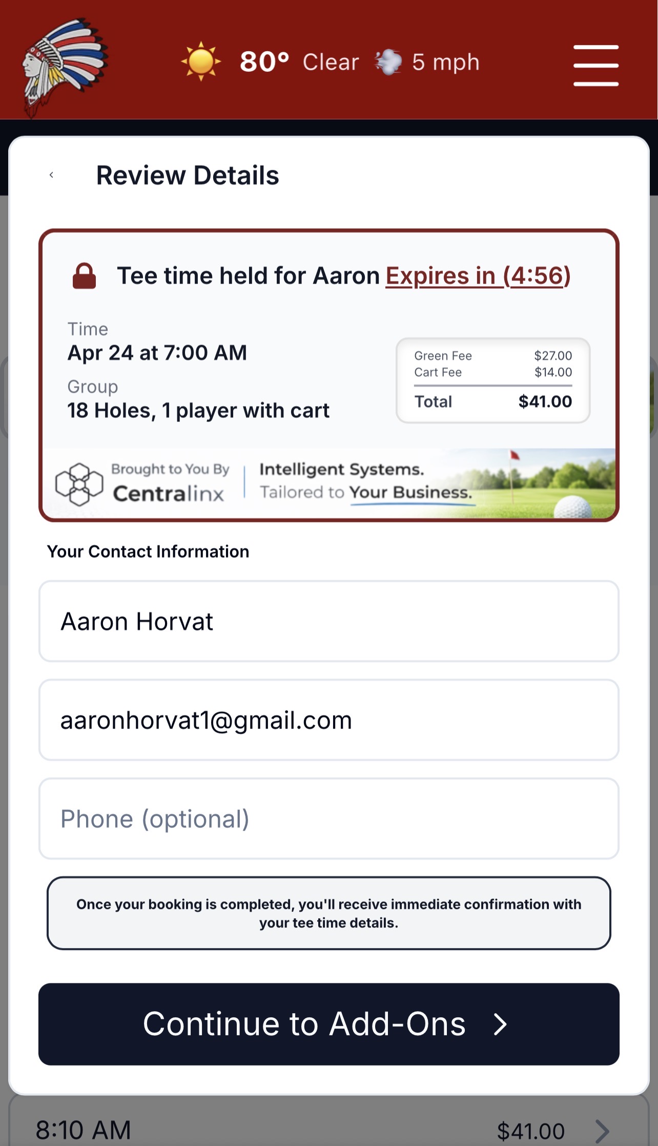 Booking Funnel Screenshot
