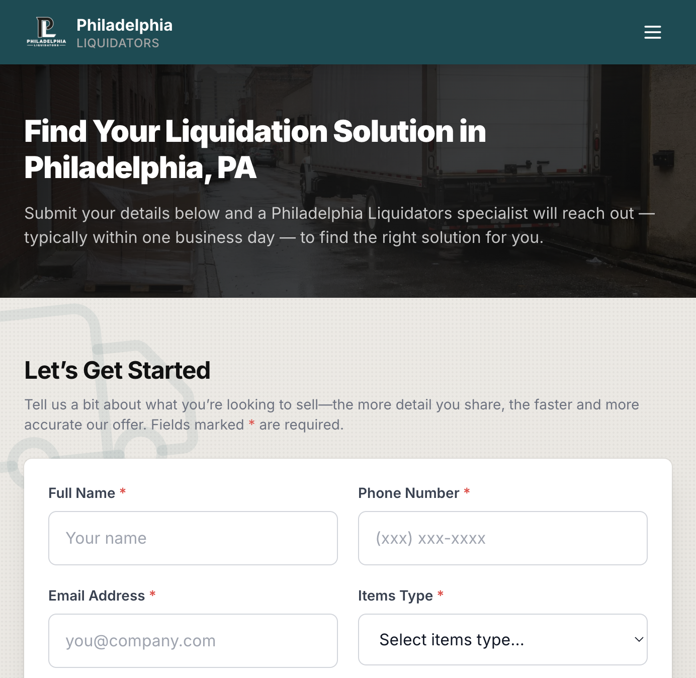 Philadelphia Liquidators Offer Request Form